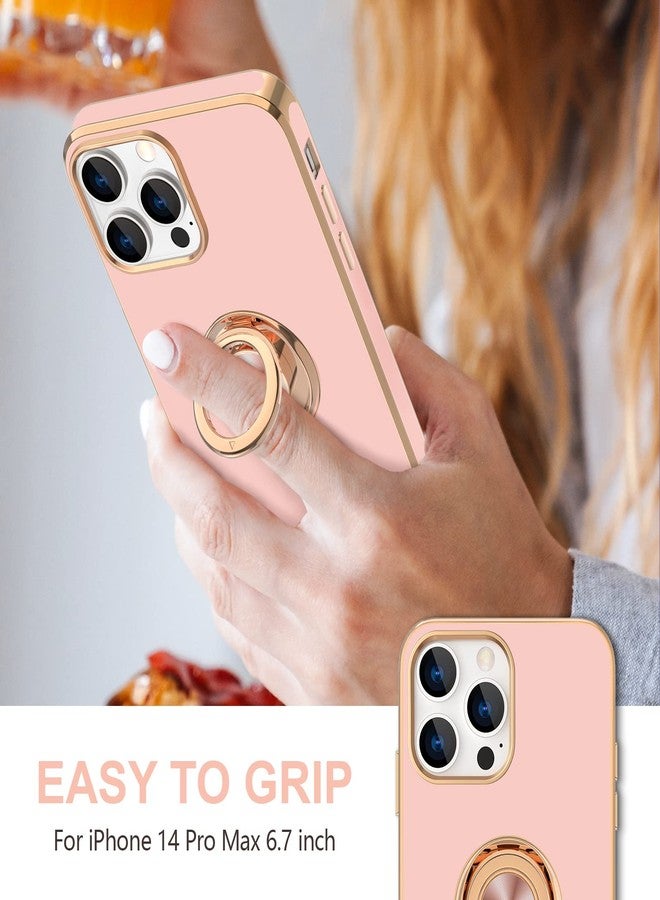 Hython for iPhone 14 Pro Max Case with Ring Stand [360° Rotatable Ring Holder Magnetic Kickstand] [Support Car Mount] Plated Gold Edge Slim Soft TPU Luxury Protective Phone Case Cover, Pink - Image 2